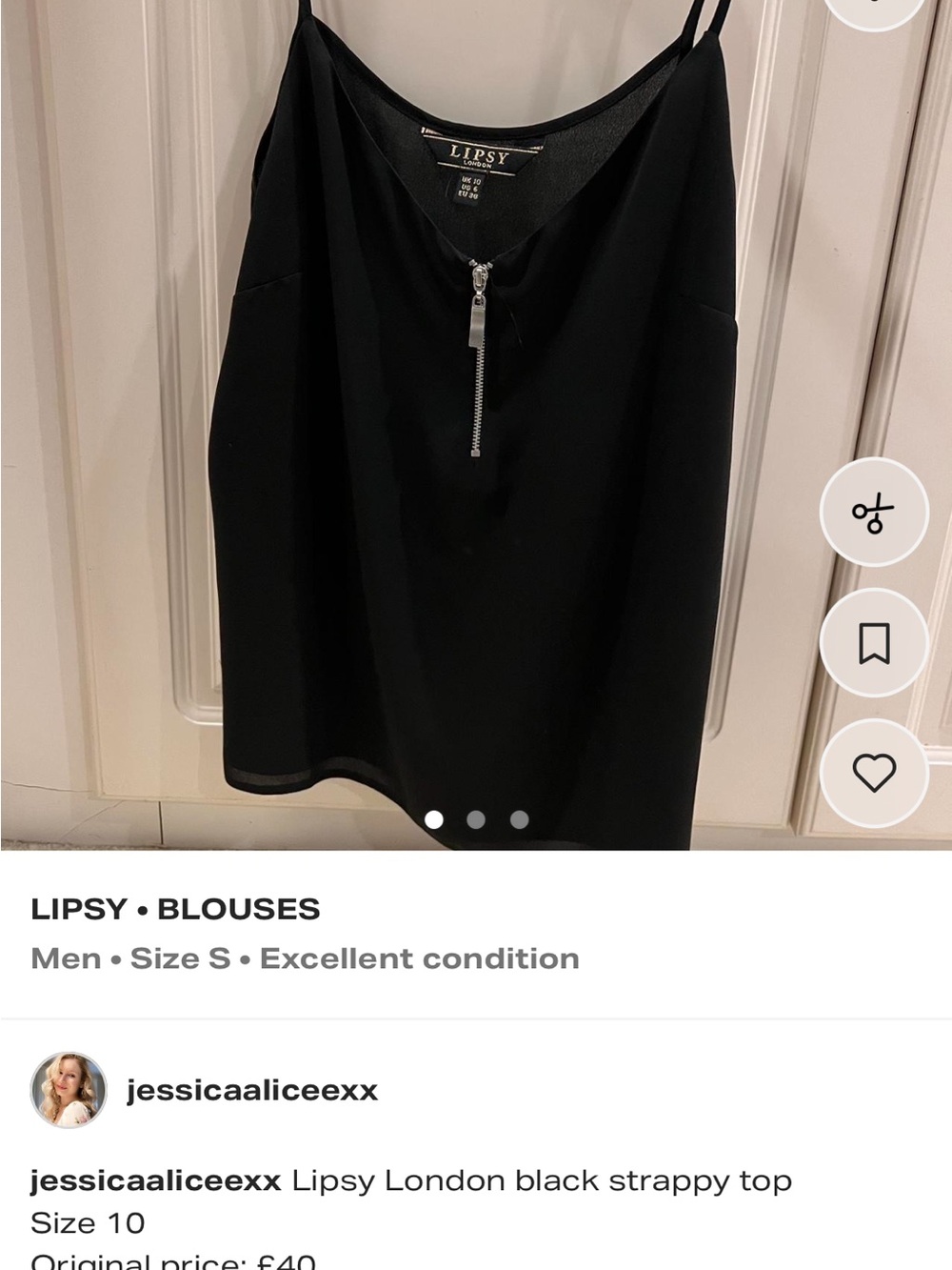 Lipsy Black Strappy Cami with Front Zip